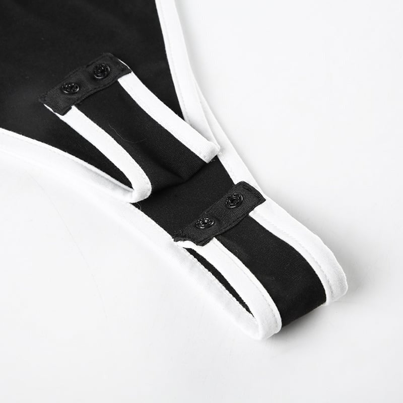Contrast Panel Lace-Up Halter Bodysuit