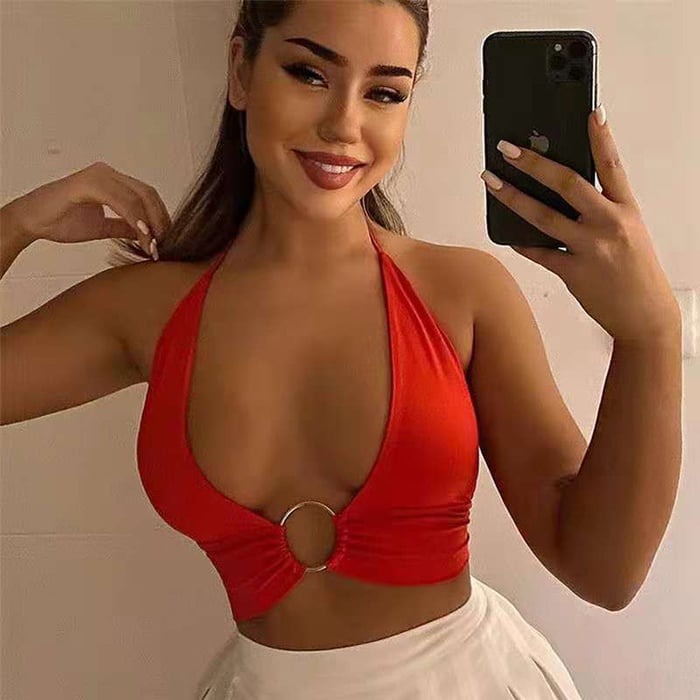 Female Sexy Halter Lift with Metal Ring Sports Bras