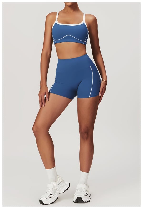 BREEHER Contrasting Color Lines Vest Shorts Two Piece Set Sports Suits