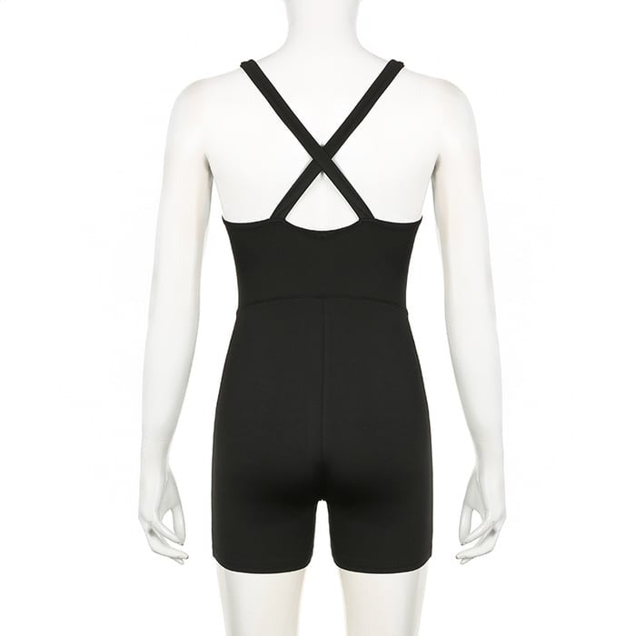 Pleated V-neck Cross-strap Yoga Jumpsuit Romper