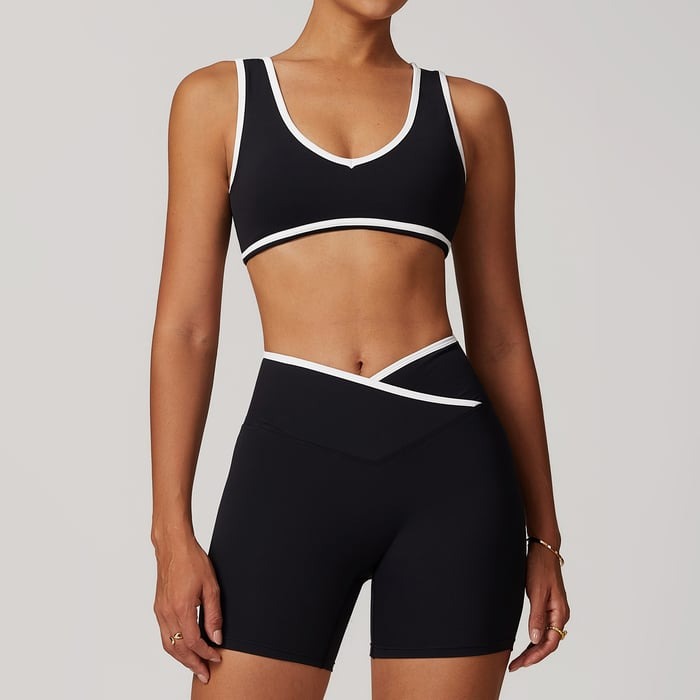 BREEHER Color Clash Vest Hip Lifting Shorts Two Piece Set Sports Suits