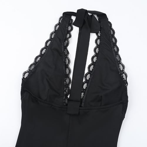 Sexy Lace Deep V Neck Halter Backless Jumpsuit