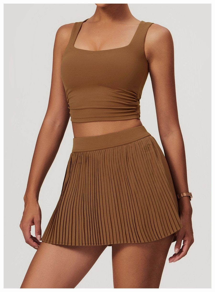 Solid Color Square Neck Short Yoga Bra with Pads