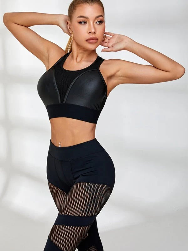 Female PU Splice Sports Bras
