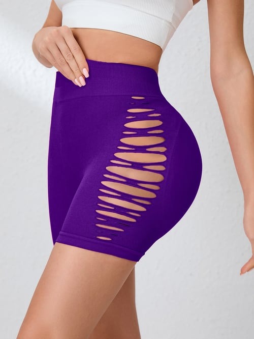 Female Hollow Out Fishnet V-shaped Waist Scrunch Bum Shorts