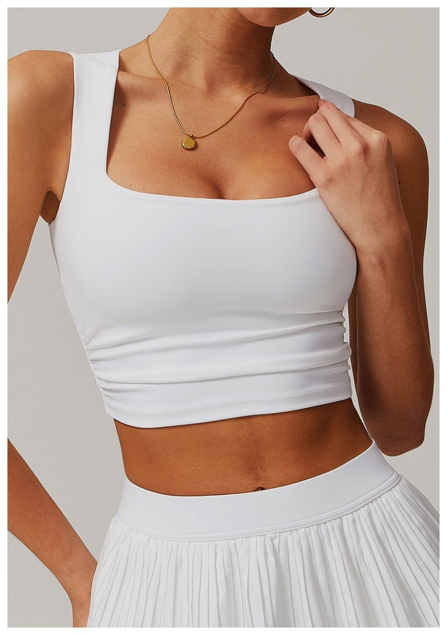 Solid Color Square Neck Short Yoga Bra with Pads