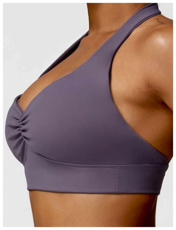 BREEHER Shirring Halter Neck Backless Quick Drying Sports Bras