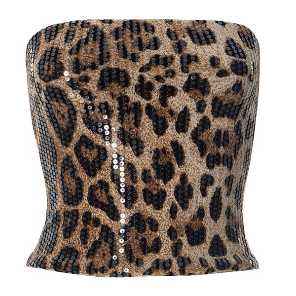 Sexy Leopard Print Tube Top Sequined Top