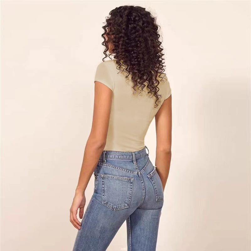 BREEHER Round Neck Short Sleeves Elasticity Bodysuits