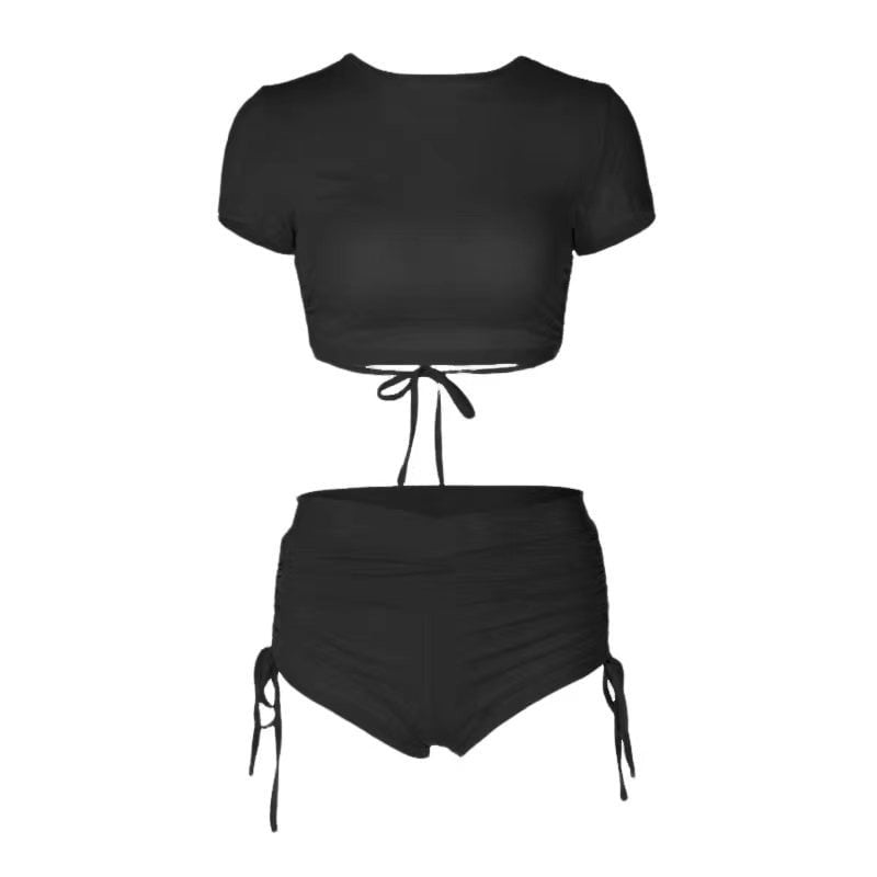 Sexy Strappy Backless Cropped Top & Drawstring Hip-lifting Shorts Set