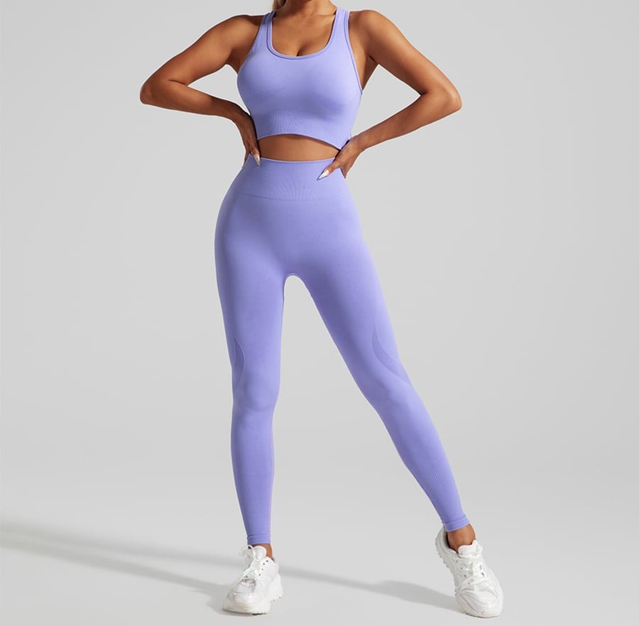 BREEHER Solid Color Hollow Seamless Peach Hip Lifting Fitness Yoga Bra&Legging Sets