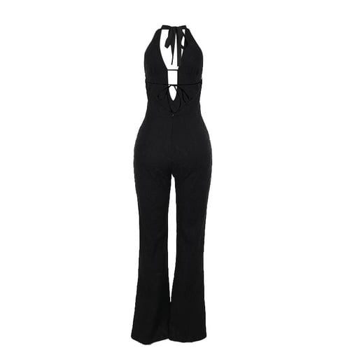 Sexy Lace Hollow Deep V Halter Hip Lift Jumpsuit