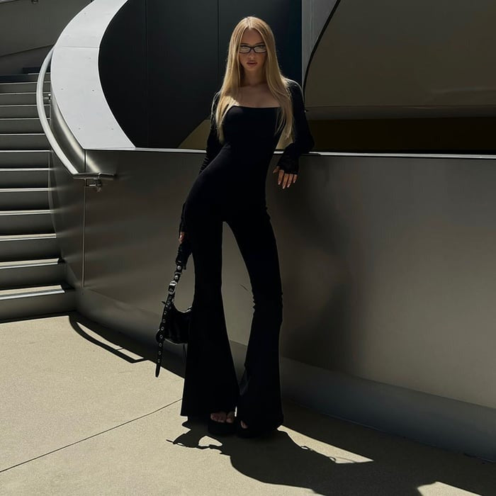 Sexy Solid Color Square Neck Backless Flared Jumpsuit