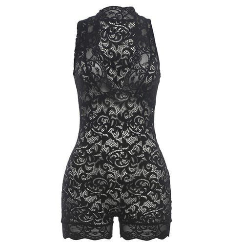 Sexy Lace See-through Deep N Hollow Jumpsuit