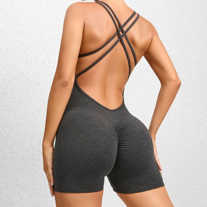 BREEHER Cross Straps Highly Elastic Shorts Jumpsuit