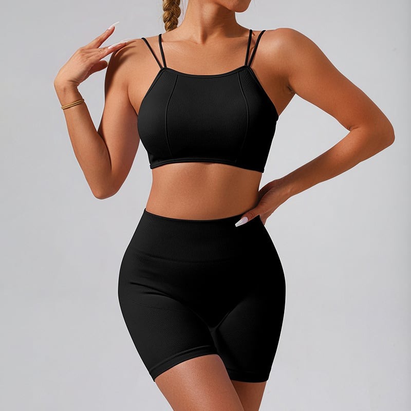 Strapless Seamless Push-up Bra Peach Hip Shorts Yoga Set