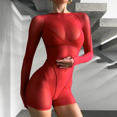 Sexy Mesh Backless Tight High Waist Jumpsuit