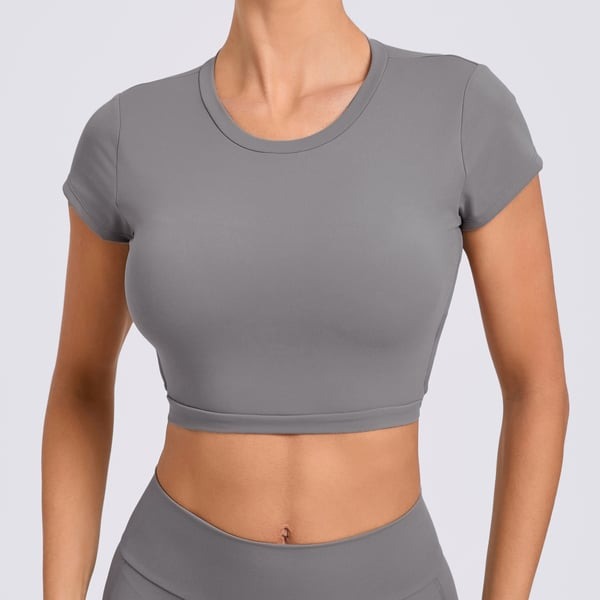 Backless Cross Strap Yoga Short Sleeve Top With Chest Pads