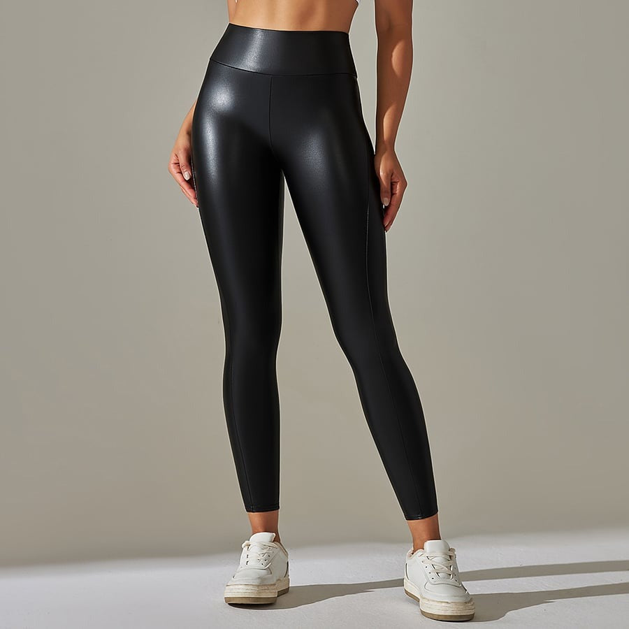 BREEHER PU High Waist Elasticity Quick Drying Leggings