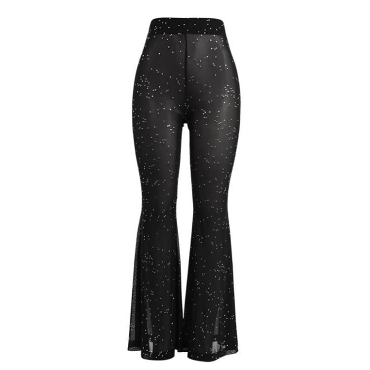 Sexy Mesh See-Through Sequins Flared Leggings