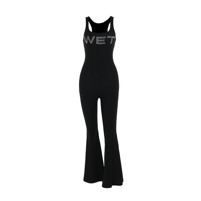 Sexy Letter Rhinestone Flared Jumpsuit