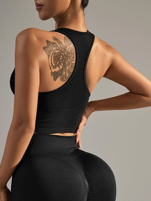 Solid Striped Halter Neck Yoga Bra Top