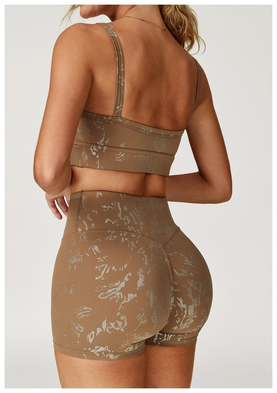 Gold Foil High Waist Nude Yoga Shorts