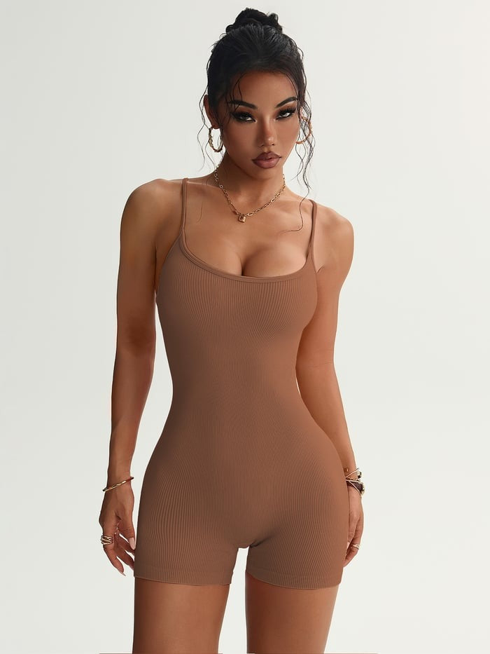 Sexy Backless Cross Ribbed Spaghetti Straps Sports Tight Yoga Jumpsuit