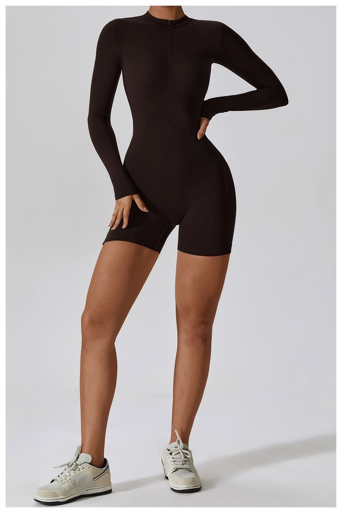 BREEHER Upright Collar Zipper Highly Elastic Jumpsuit