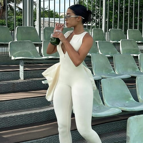 Solid Color Zippered Hollow Backless Sleeveless Jumpsuit