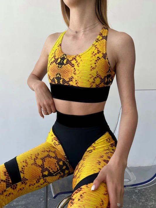 Sexy Gold Snake Pattern Printed Hip-Lifting Yoga Leggings