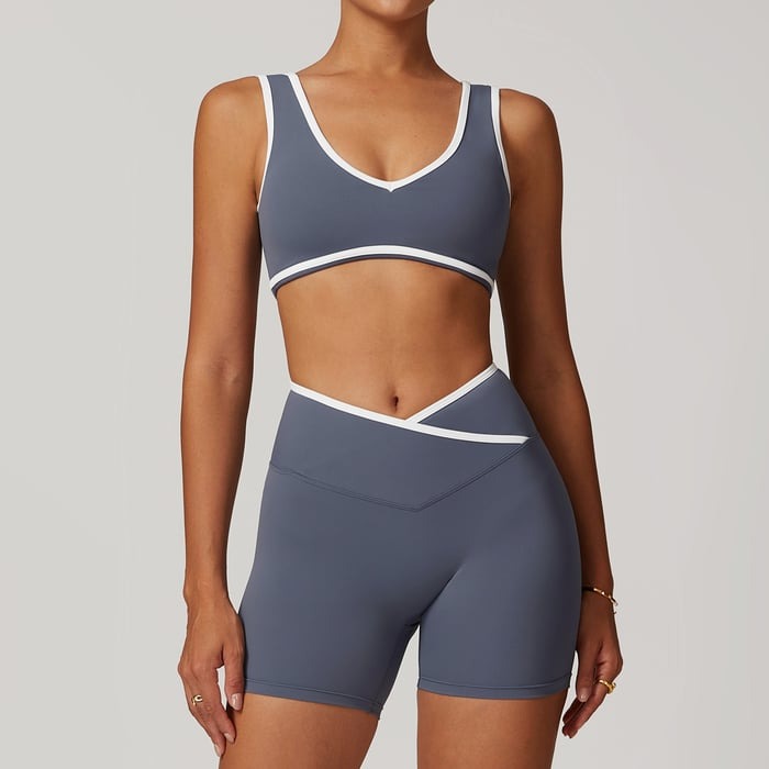 BREEHER Color Clash Vest Hip Lifting Shorts Two Piece Set Sports Suits