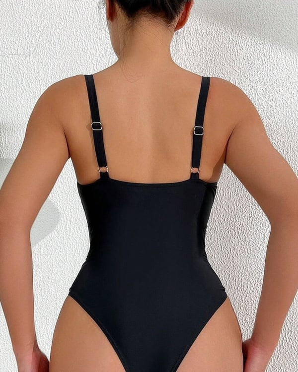 Black Sexy Hollowout Onepiece Swimsuit