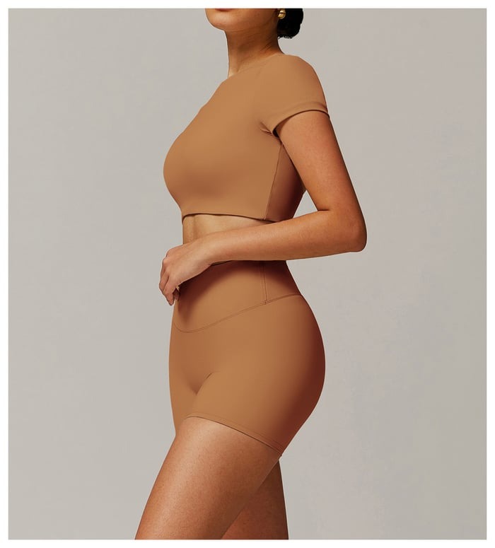 Female Solid Color Backless with Pads Cropped Short Sleeves