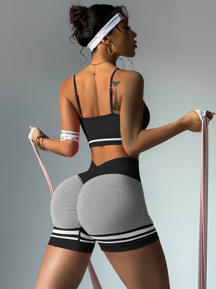 Female Deep V Back Stripes Short Tracksuit