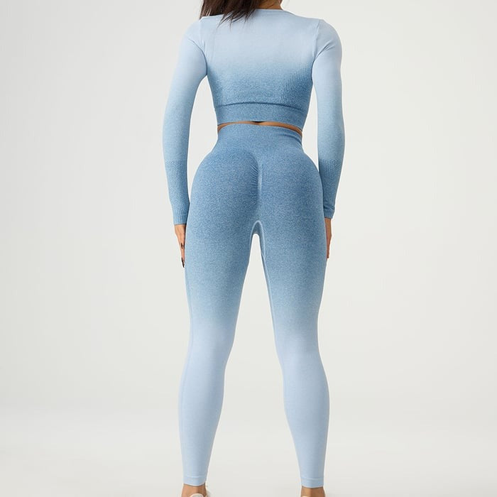 BREEHER Gradient Long Sleeves Hip Lifting Legging Two Piece Set Sports Suits