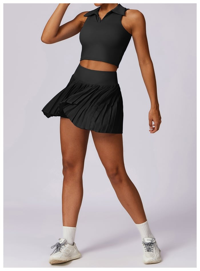 BREEHER Lapel vest Ruched Skirt Two Piece Set Sports Suits