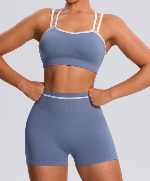 Cross Backless Suspender Bra Shorts Yoga Set