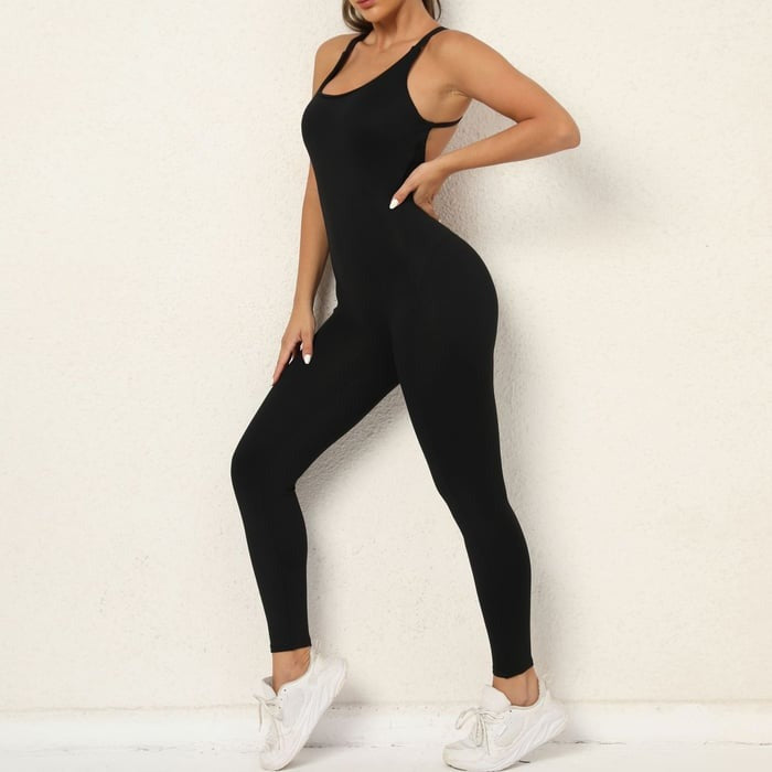 BREEHER Women's Backless Sports Yoga Fitness Jumpsuit