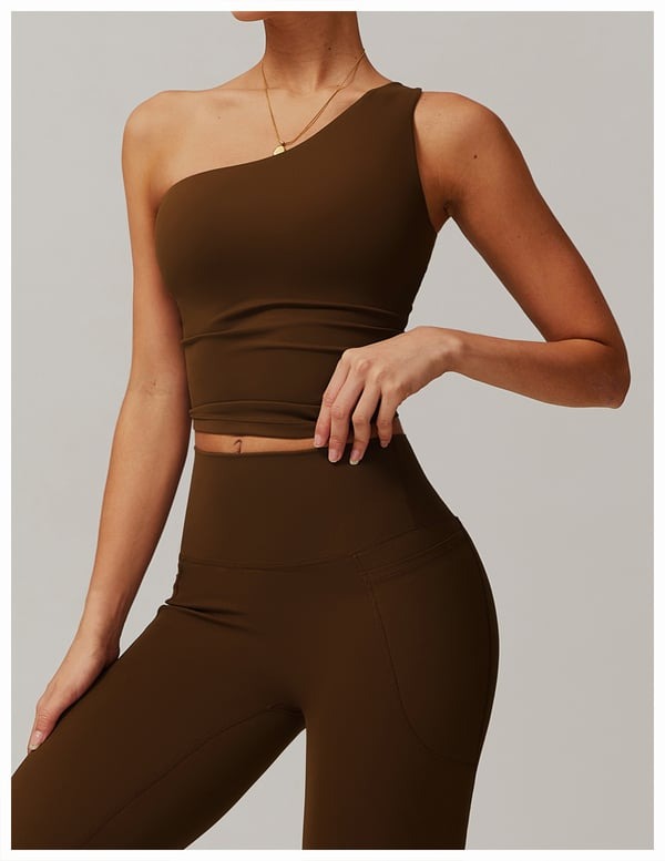 BREEHER One Shoulder Patchwork Vest Seamless Sports Bras