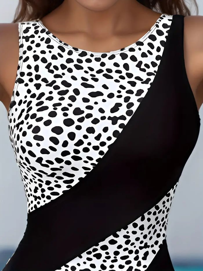 Printed Splicing One Piece Swimsuit