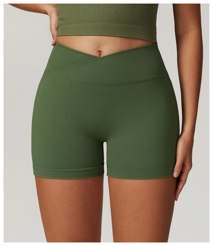 BREEHER Crossed Waist Shape High Waisted Hip Lifting Shorts