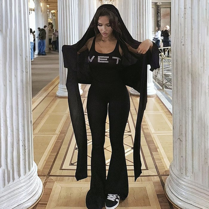 Sexy Letter Rhinestone Flared Jumpsuit