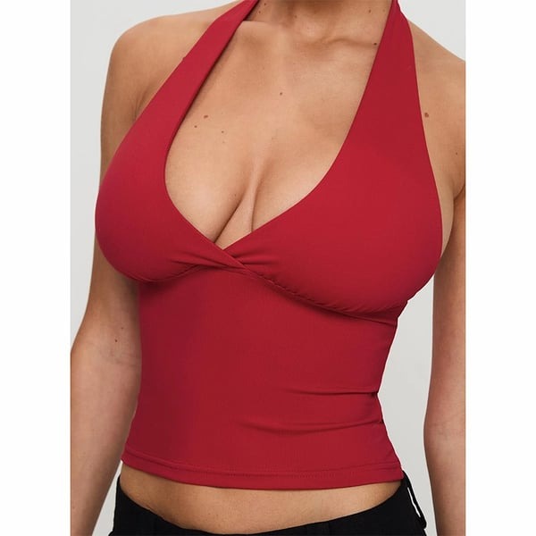 Sexy Deep V-neck Halter Neck Solid Color Cropped Top