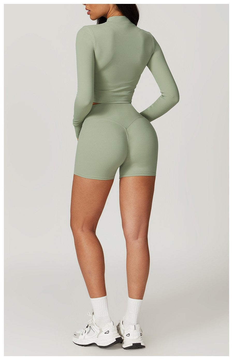 BREEHER Zipper Long Sleeves Shorts Three Piece Set Sports Suits