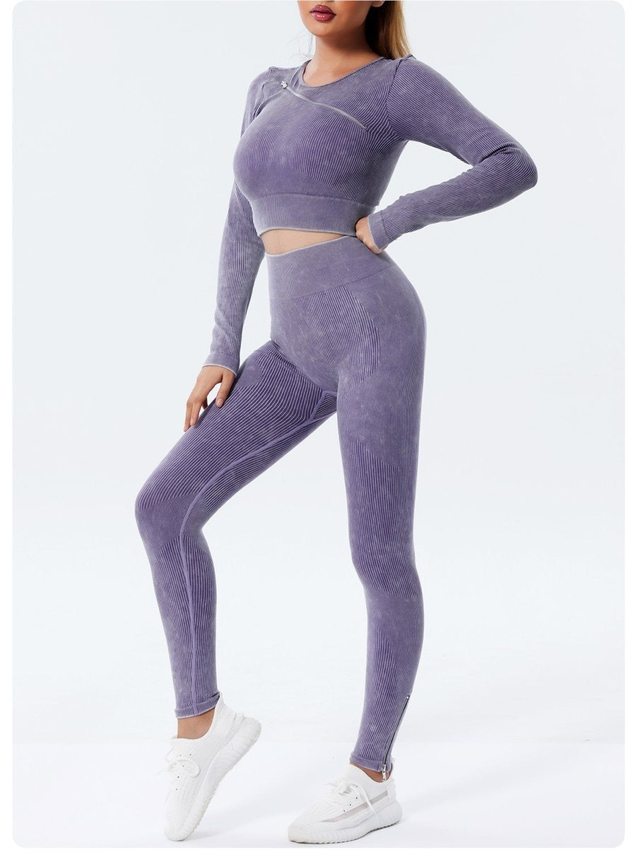 Zipper Ribbed Sports Gym Seamless Yoga Hip-Lifting Yoga Leggings