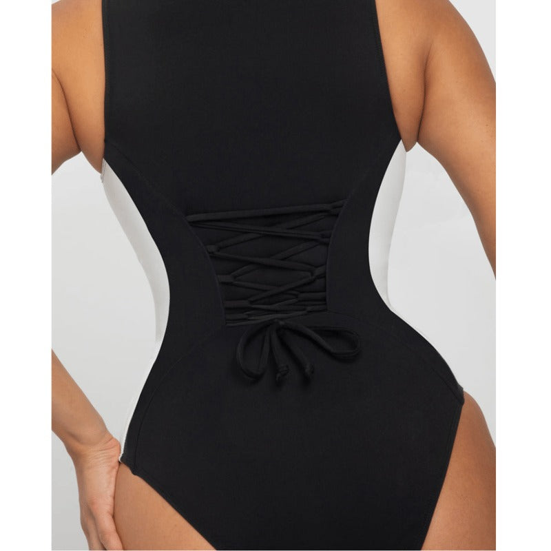 Tummy Control Black Sleeveless Functional Shaping One-Piece Swimsuit Set