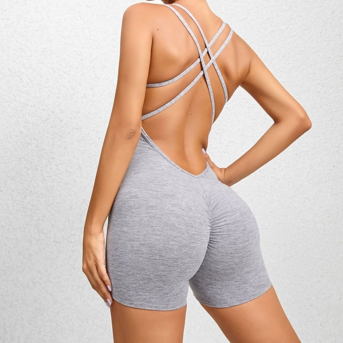 BREEHER Cross Straps Highly Elastic Shorts Jumpsuit