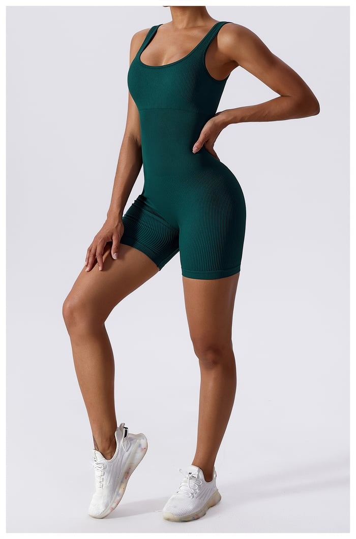 BREEHER U Neck Ribbed Fabric Highly Elastic Jumpsuit
