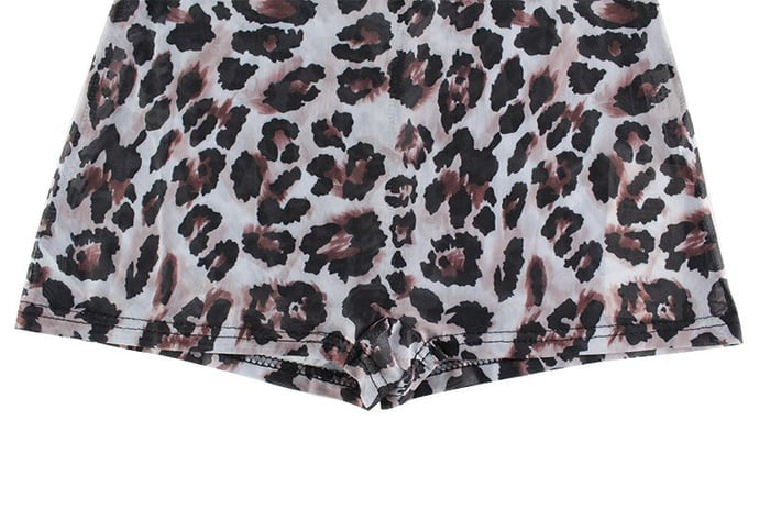 Sexy Mesh Leopard Print Long Sleeve Jumpsuit Romper